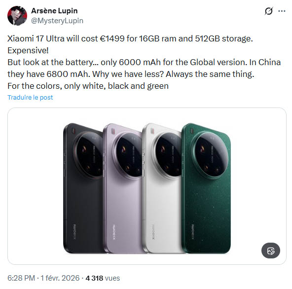 Xiaomi 17 Ultra prix